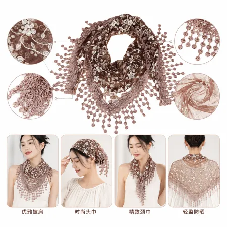 Brown lace-trimmed scarf for women, warm, fashionable and versatile long style for autumn and winter Brown lace-trimmed scarf for women, warm, fashionable and versatile long style for autumn and winter